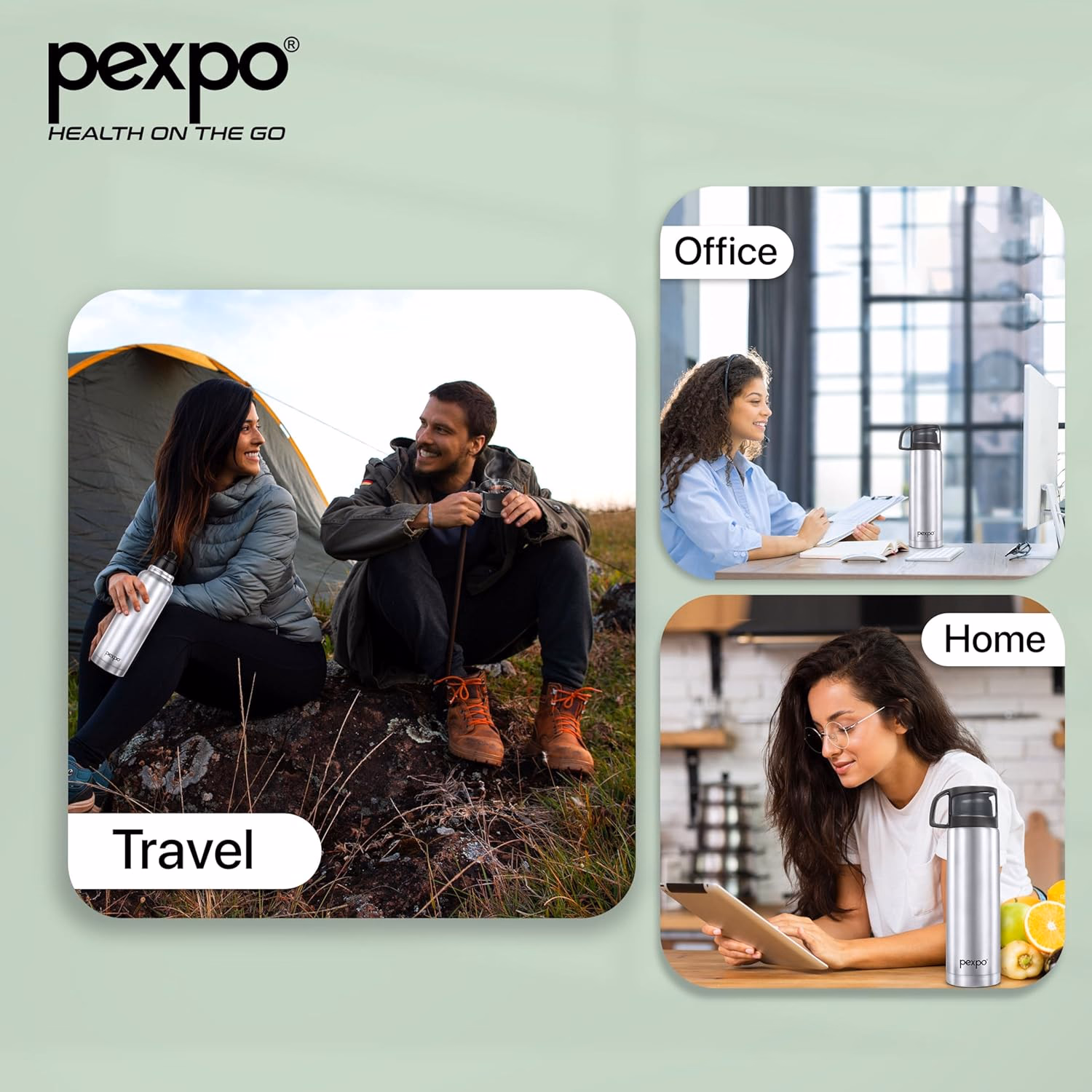Pexpo - Fererro - Stainless Steel - Water Bottle With Jute Bag