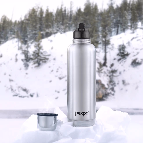 Pexpo - Extreme Thermos - Water Bottle - Hot & Cold Flask with Jute Bag