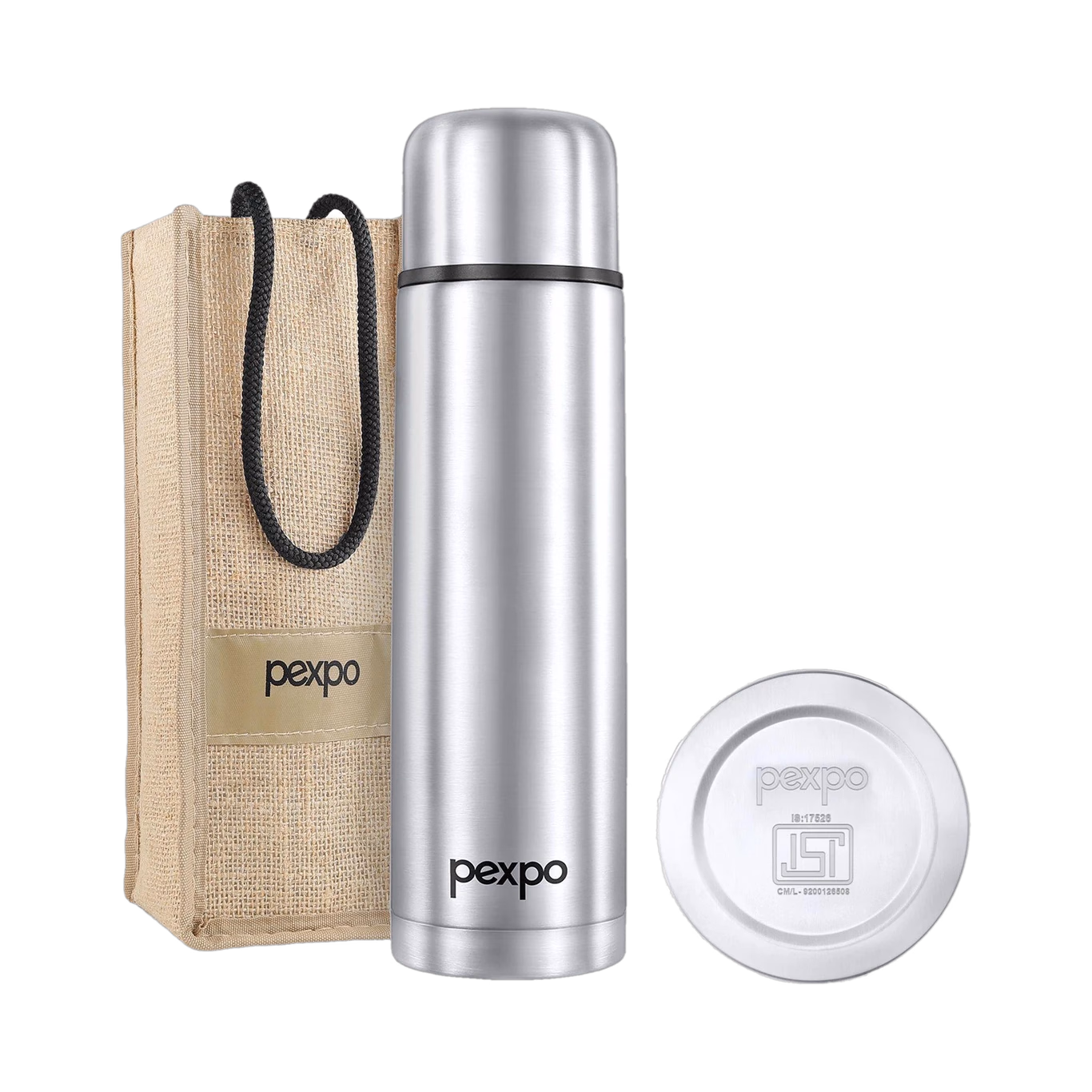 Pexpo - Flamingo - Stainless Steel Water Bottle - Hot & Cold with Jute Bag
