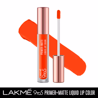 Lakme 9to5 Primer + Matte Liquid Lip Color - MO1 Confident Coral
