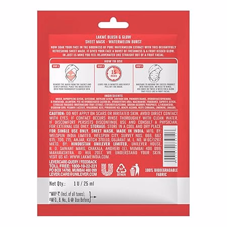 Lakme Blush & Glow - Watermelon  - Sheet Mask