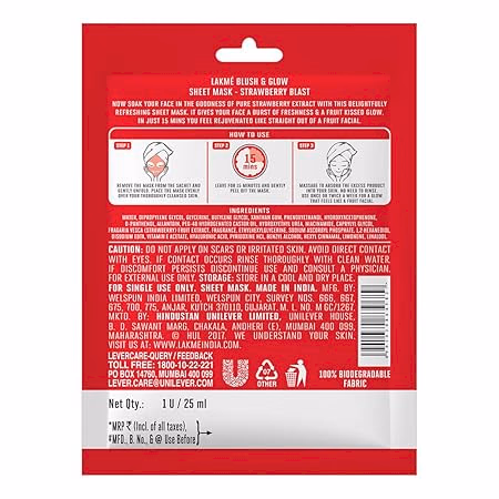 Lakme Blush & Glow - Strawberry - Sheet Mask