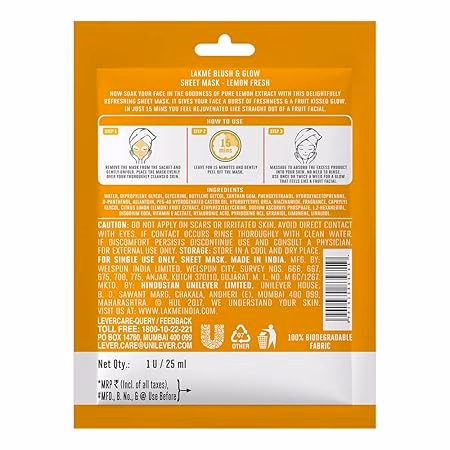 Lakme Blush & Glow - Lemon - Sheet Mask