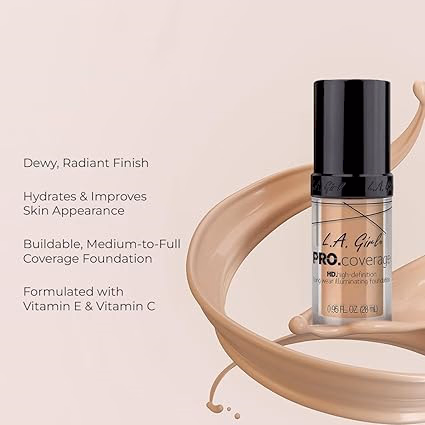 L.A Girl - Natural - Pro Coverage - HD  Illuminating Liquid Foundation