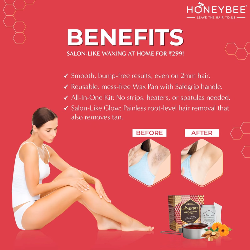 HONEYBEE - STRIPLESS - WAX IN A PAN - FOR FACE & SENSITIVE AREAS - EASY - TO - USE