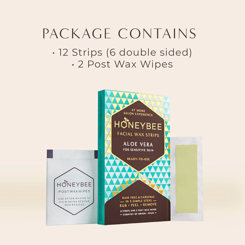 HONEYBEE - WAX STRIPS - FACIAL - ALOE VERA FOR SENSITIVE SKIN - READY - TO - USE