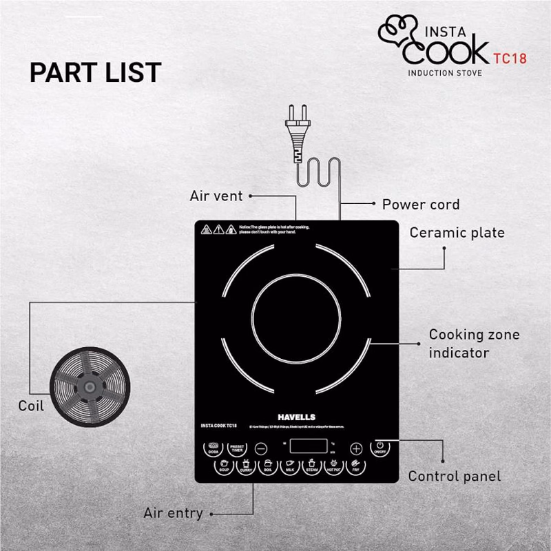 HAVELLS - INSTA COOK - INDUCTION COOK -TC18 - 1800W