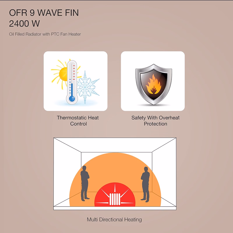 HAVELLS - OFR 9 WAVE FIN - OIL FILLED RADIATOR WITH PTC FAN HEATER
