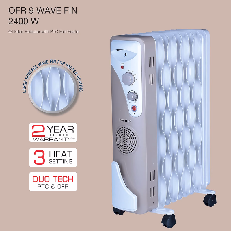 HAVELLS - OFR 9 WAVE FIN - OIL FILLED RADIATOR WITH PTC FAN HEATER