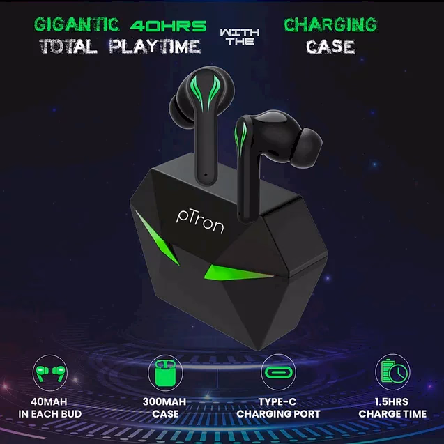 PTRON - BASS BUDS JADE - GAMING TRUE WIRELESS EARBUDS