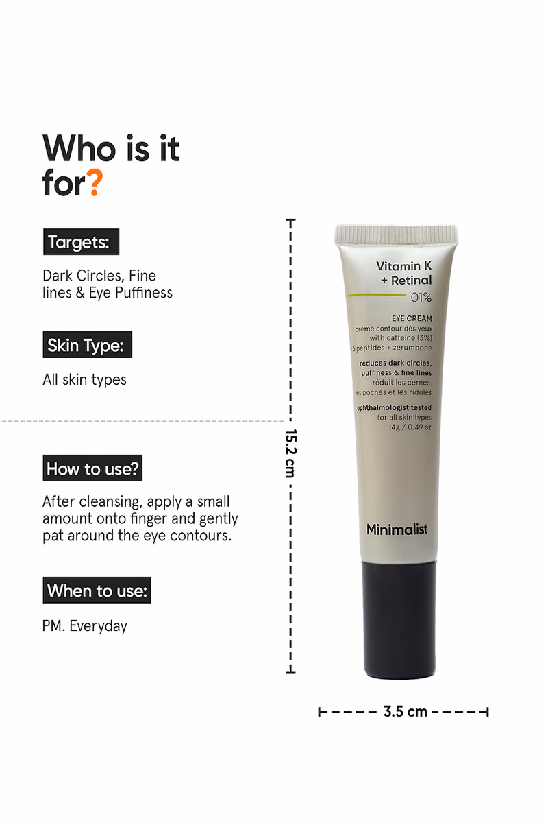 Minimalist - Vitamin K + Retinal 01% - Under Eye Cream With Caffeine 03%