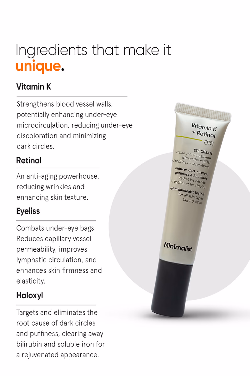 Minimalist - Vitamin K + Retinal 01% - Under Eye Cream With Caffeine 03%
