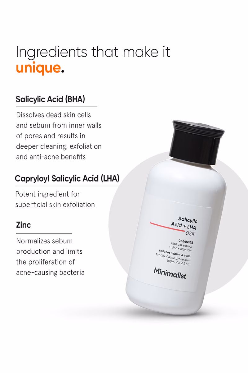 Minimalist - 2% Salicylic Acid + LHA - Face Cleanser - With Zinc For Reducing Sebum & Acne