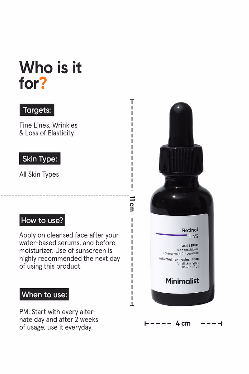 Minimalist - Retinol 0.6% - Face Serum - Anti Aging Mid-Strength Serum