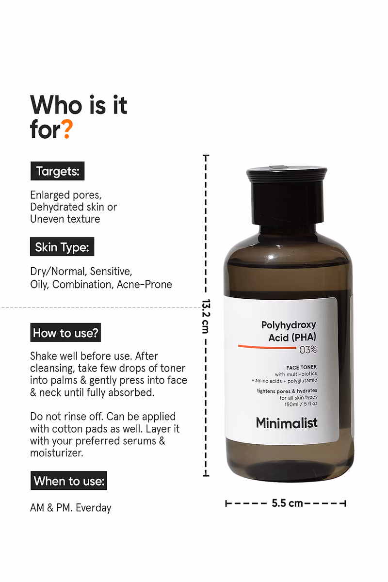 Minimalist - 3% Polyhydroxy PHA - Face Toner - With Multi Biotics