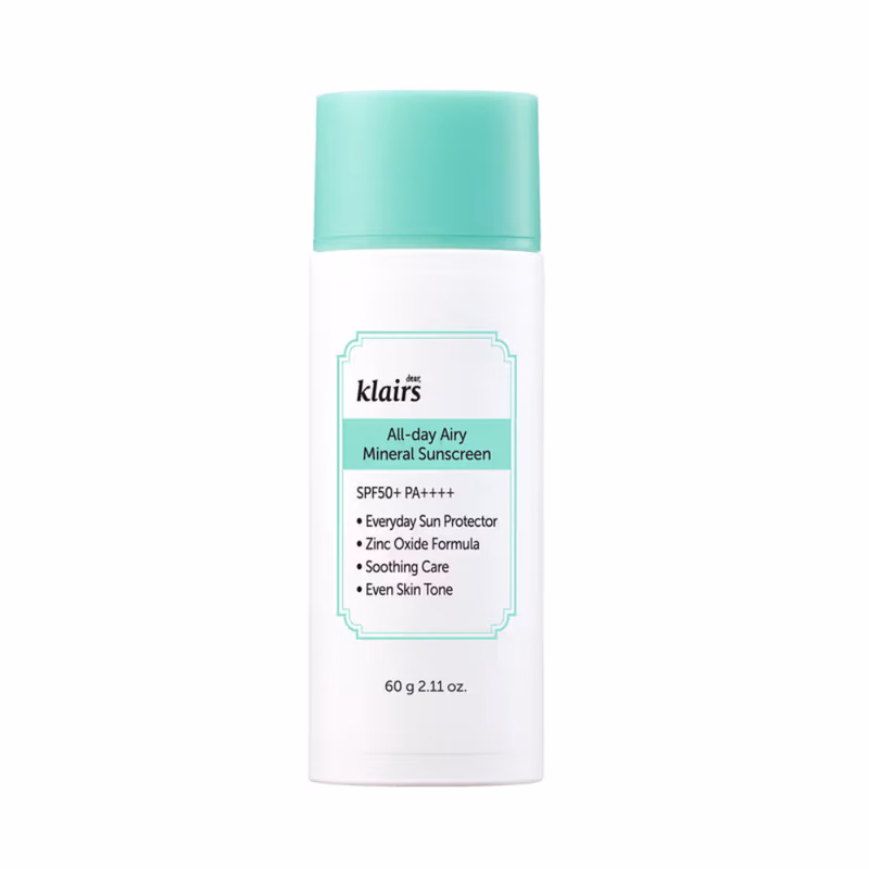 Klairs - All-Day Airy Mineral Sunscreen - SPF50+ PA++++ with Zinc For Acne Prone & Sensitive Skin