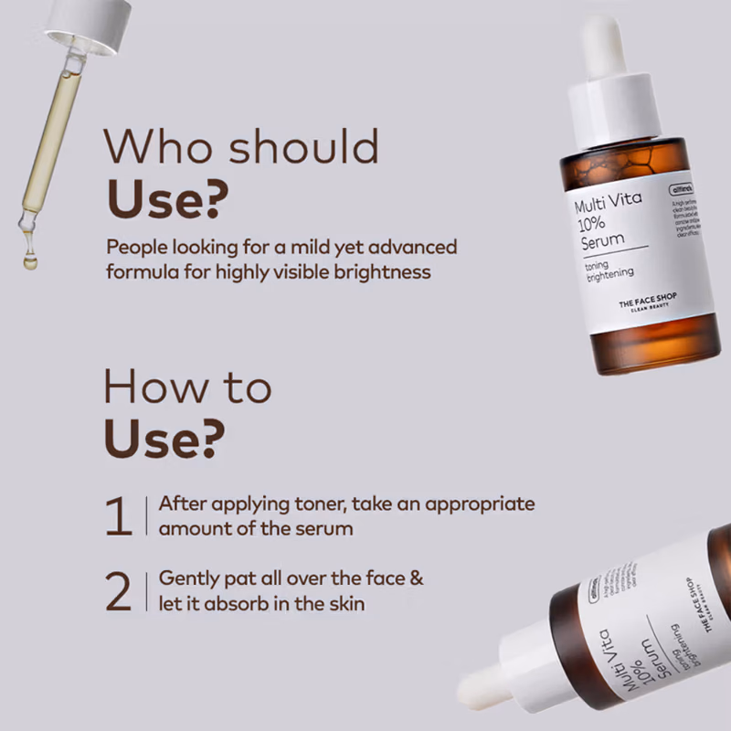 The Face Shop - Alltimate Multi Vita 10% Serum - Vitamin C Brightening & Illuminating Korean Skincare
