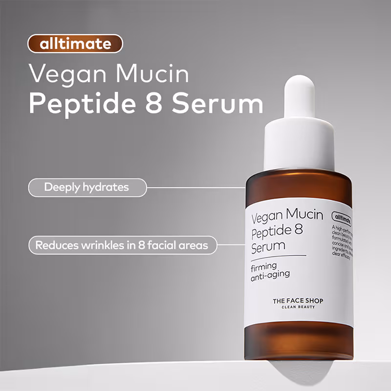 The Face Shop A - lltimate Vegan Mucin Peptide 8 Serum - No Snails, Korean, Anti Aging, Hydrating