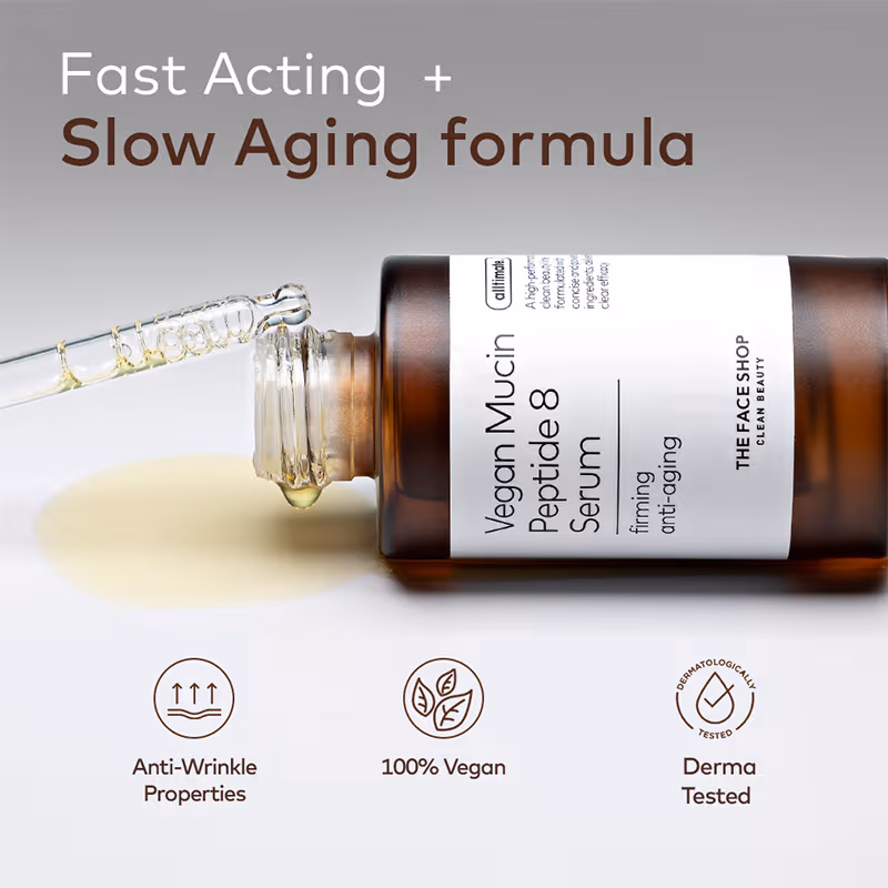 The Face Shop A - lltimate Vegan Mucin Peptide 8 Serum - No Snails, Korean, Anti Aging, Hydrating