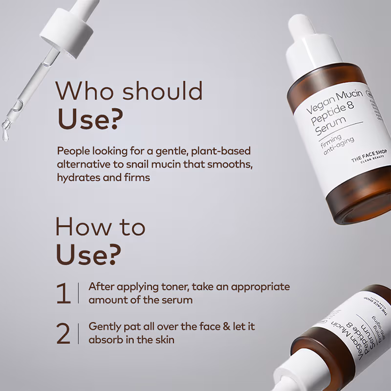 The Face Shop A - lltimate Vegan Mucin Peptide 8 Serum - No Snails, Korean, Anti Aging, Hydrating