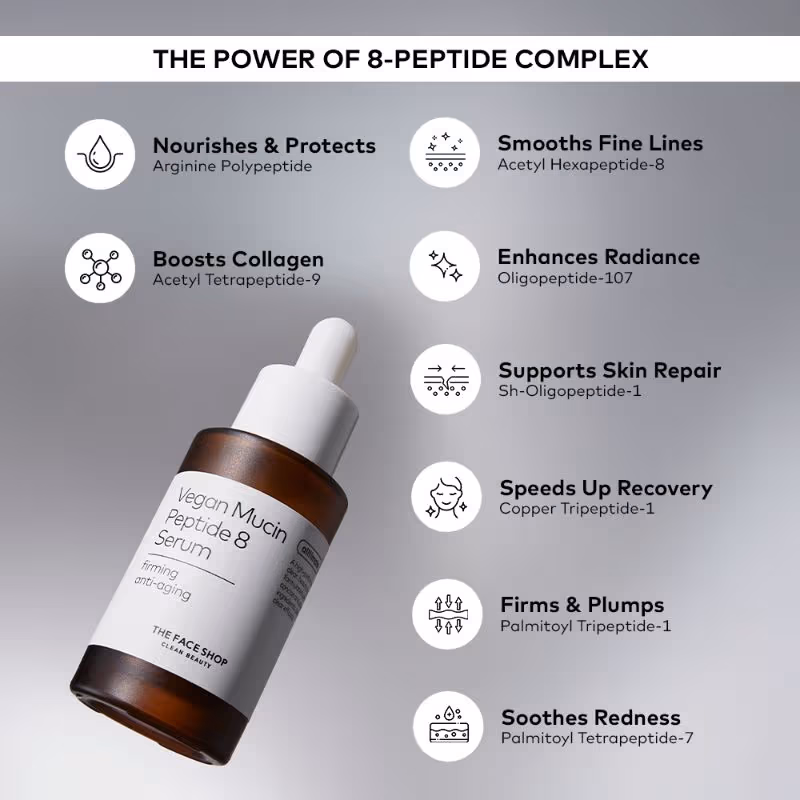 The Face Shop A - lltimate Vegan Mucin Peptide 8 Serum - No Snails, Korean, Anti Aging, Hydrating