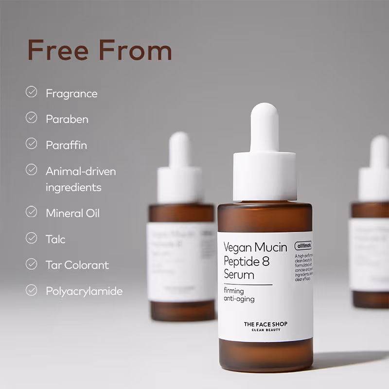 The Face Shop A - lltimate Vegan Mucin Peptide 8 Serum - No Snails, Korean, Anti Aging, Hydrating