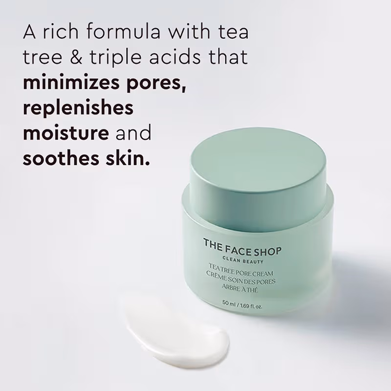 The Face Shop - Tea Tree Pore Cream - Korean Moisturizer with AHA, Salicylic Acid (BHA) & PHA for Acne