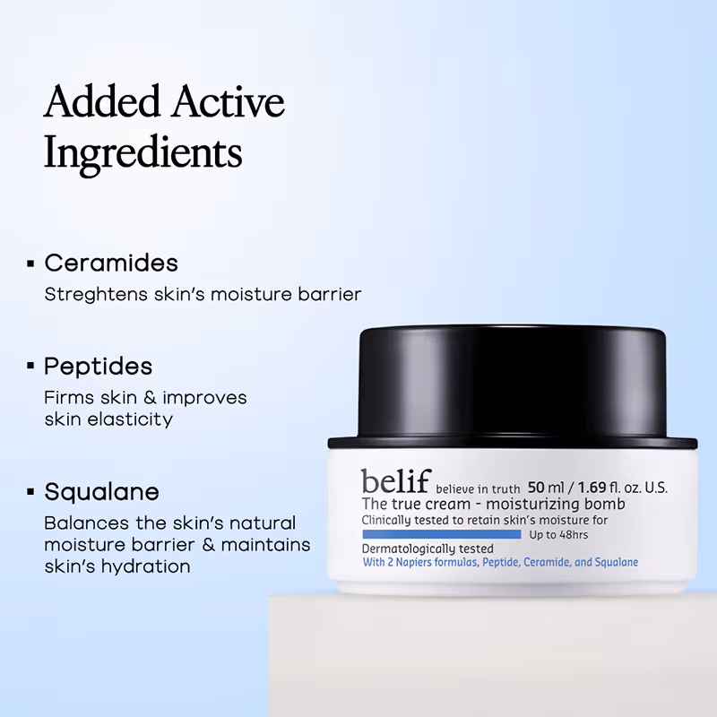Belif - Moisturizing Bomb Cream - Vegan Korean Face Cream with Ceramides & Peptides For Barrier Repair