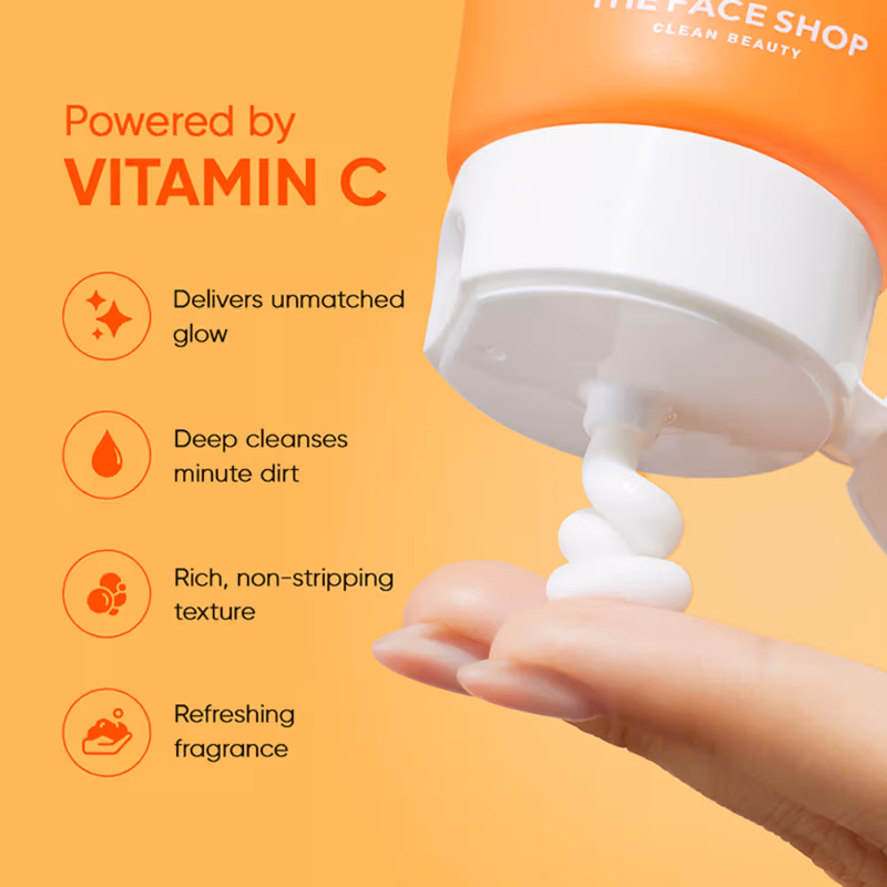 The Face Shop - Vitamin C Brightening Korean Face Wash - Foaming Cleanser with Niacinamide & Panthenol