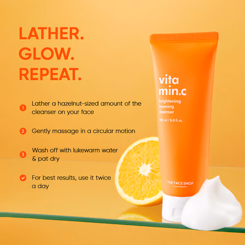 The Face Shop - Vitamin C Brightening Korean Face Wash - Foaming Cleanser with Niacinamide & Panthenol