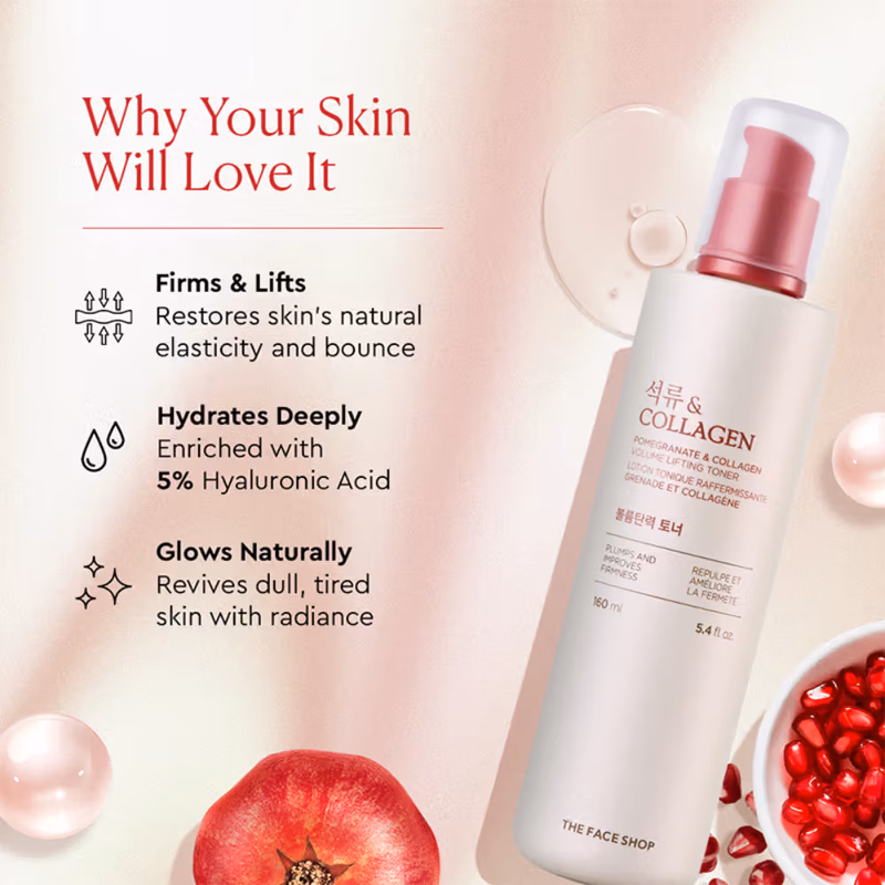 The Face Shop - Collagen & Pomegranate Korean Toner - with Hyaluronic Acid - Best in Anti Aging