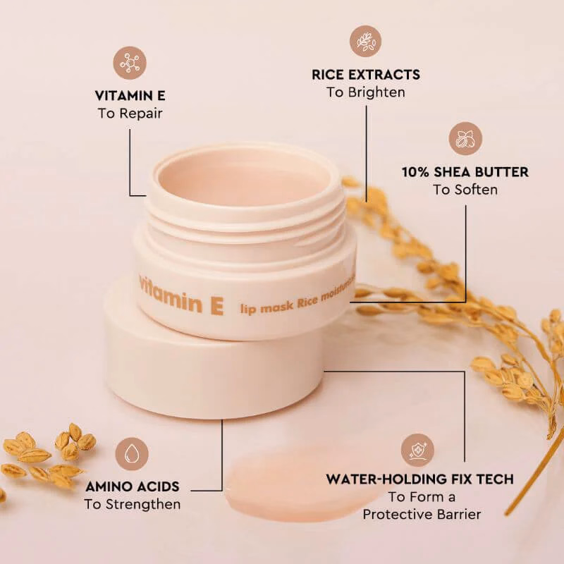 The Face Shop - Vitamin E Rice Lip Mask - With Free Sushi Pouch