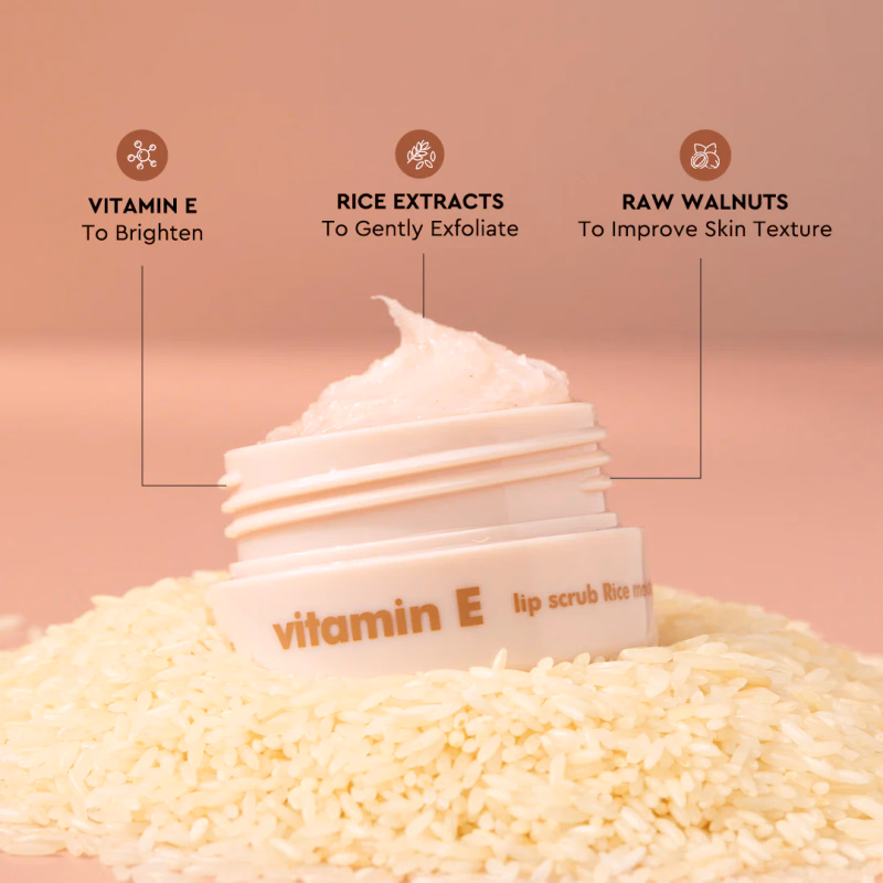 The Face Shop - Vitamin E Rice Lip Scrub - With Free Sushi Pouch