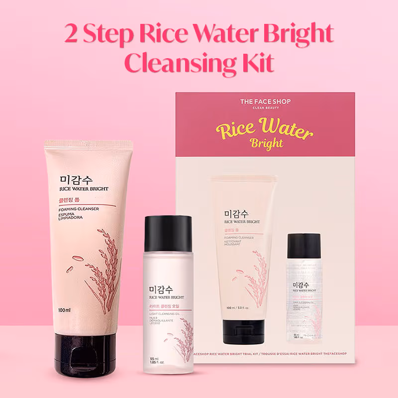The Face Shop - Rice Water Bright Double Cleansing Kit - With Face Wash & Cleansing Oil