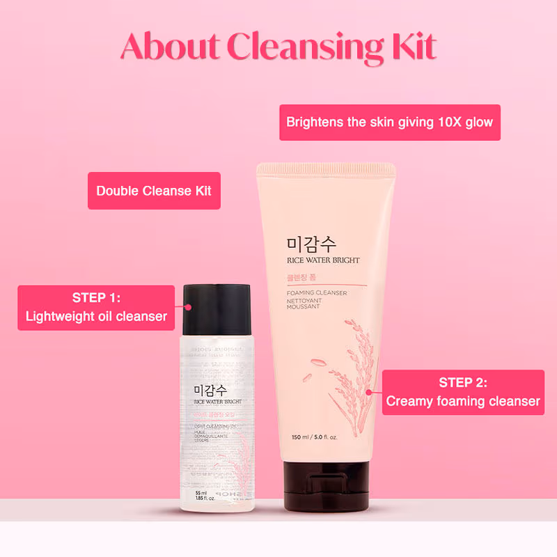 The Face Shop - Rice Water Bright Double Cleansing Kit - With Face Wash & Cleansing Oil