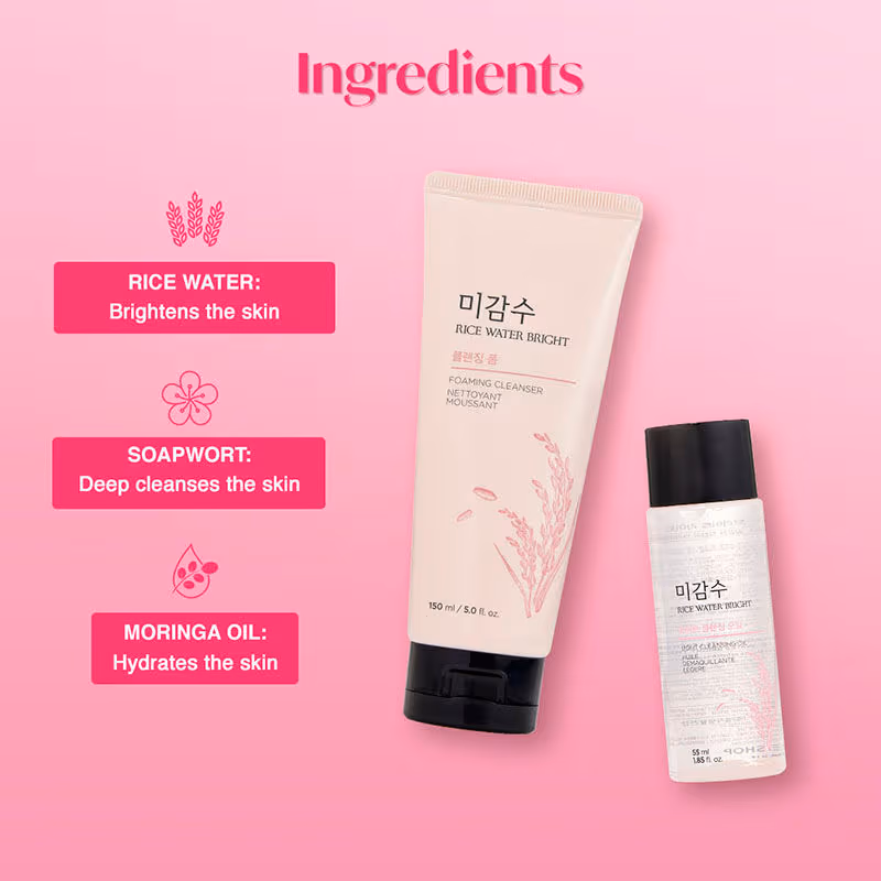 The Face Shop - Rice Water Bright Double Cleansing Kit - With Face Wash & Cleansing Oil