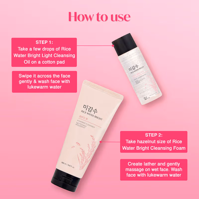 The Face Shop - Rice Water Bright Double Cleansing Kit - With Face Wash & Cleansing Oil