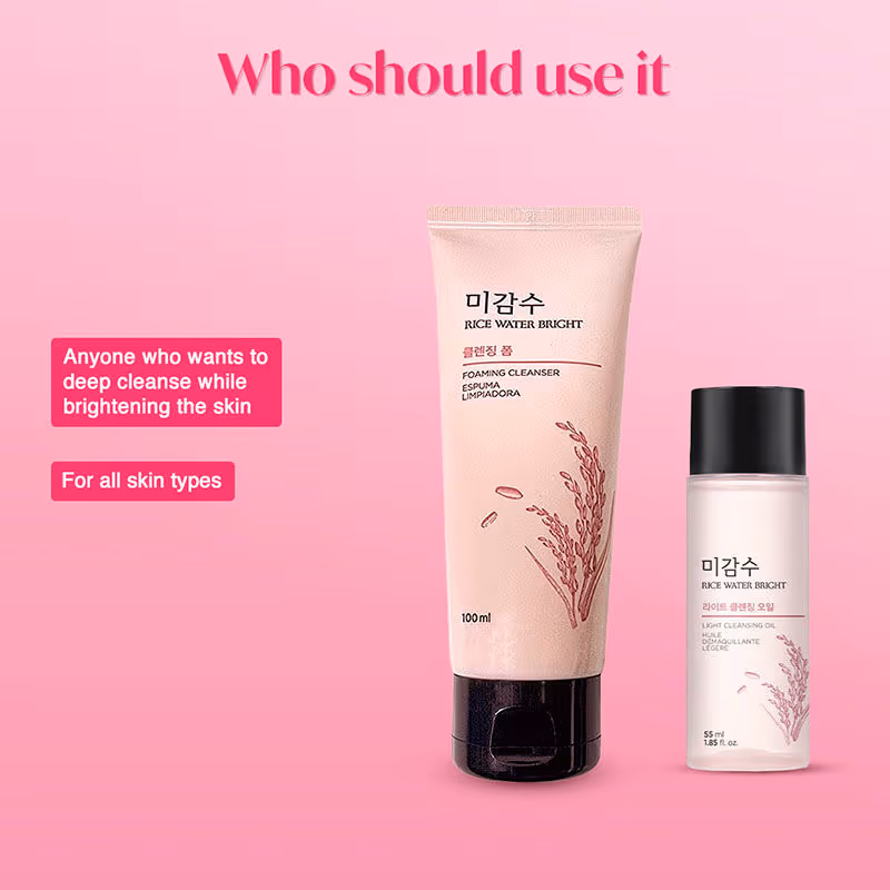 The Face Shop - Rice Water Bright Double Cleansing Kit - With Face Wash & Cleansing Oil