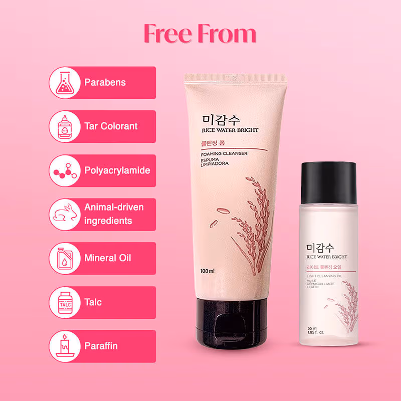The Face Shop - Rice Water Bright Double Cleansing Kit - With Face Wash & Cleansing Oil