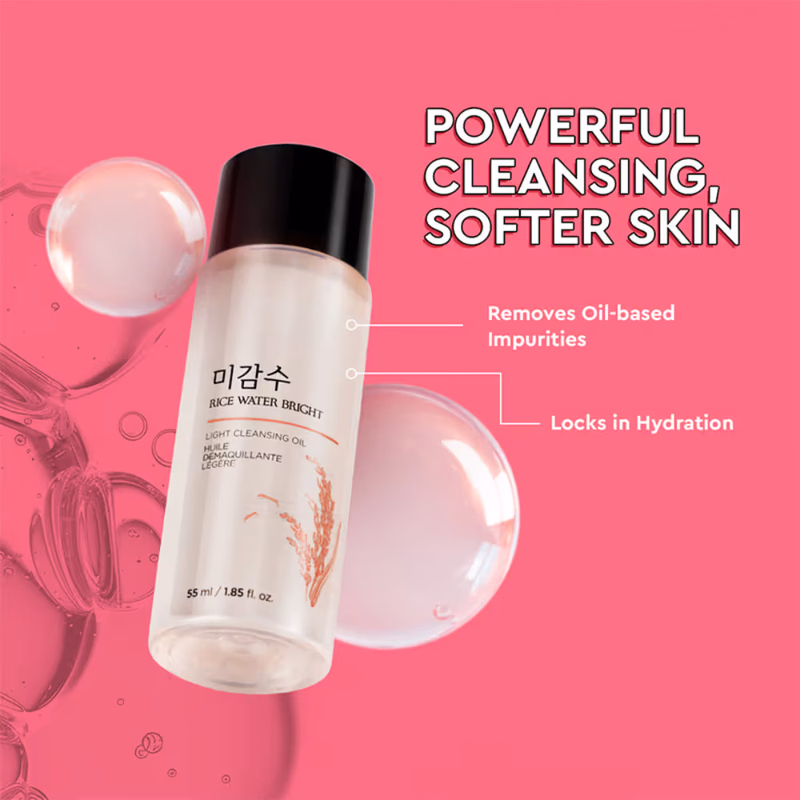 The Face Shop - Rice Water Bright Ultra Light Cleansing Oil - Korean Makeup Remover for heavy makeup