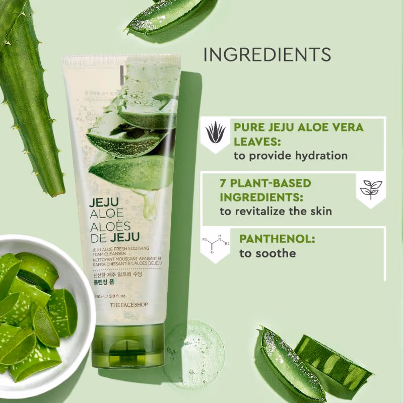 The Face Shop - Jeju Aloe Fresh Soothing Foam - Cleanser Gel To Foam Hydrating & Cooling Face Wash