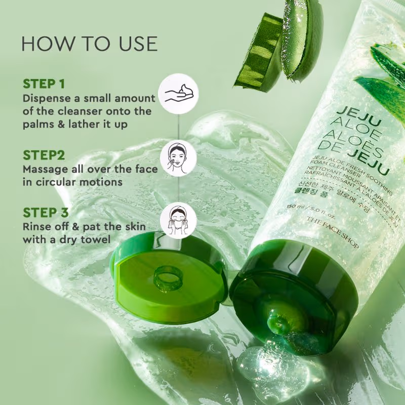 The Face Shop - Jeju Aloe Fresh Soothing Foam - Cleanser Gel To Foam Hydrating & Cooling Face Wash