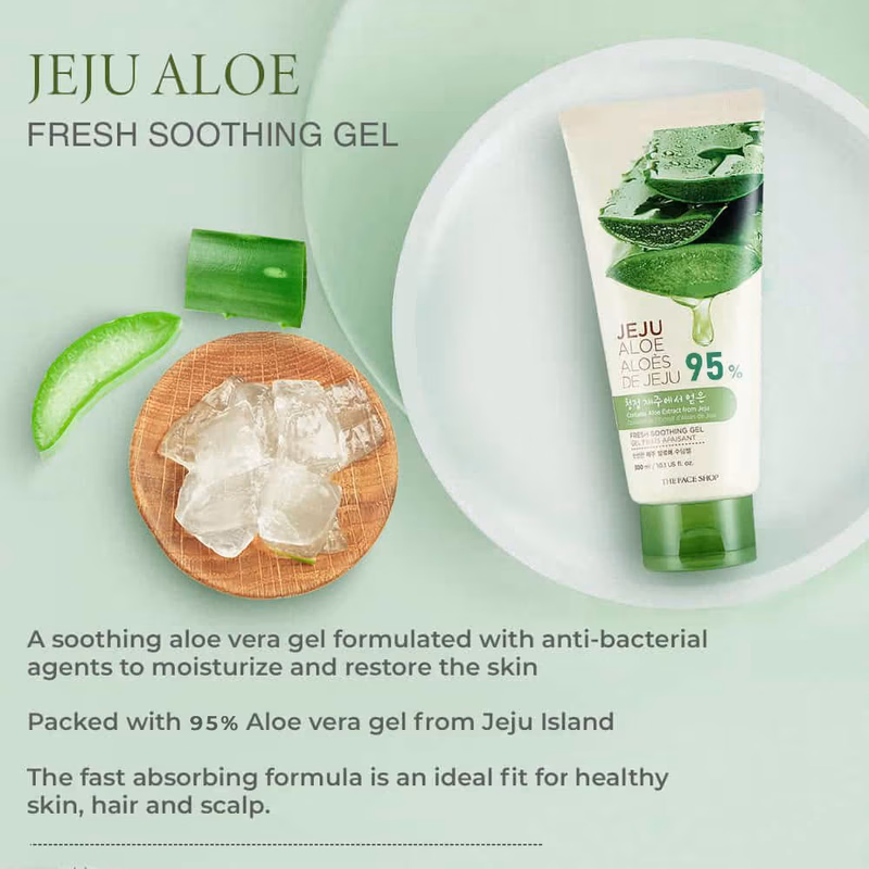 The Face Shop - Jeju Aloe Fresh Soothing Gel Tube, - Pure Non Sticky Aloe Gel For Body, Face & Hair