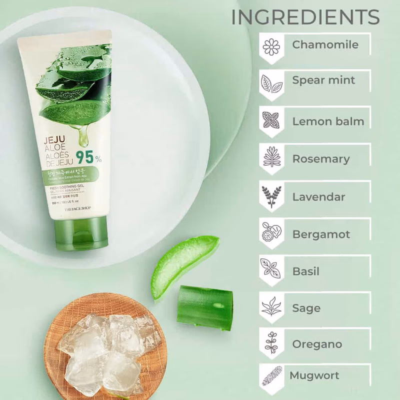 The Face Shop - Jeju Aloe Fresh Soothing Gel Tube, - Pure Non Sticky Aloe Gel For Body, Face & Hair
