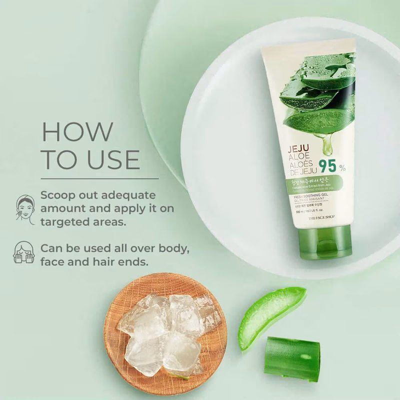 The Face Shop - Jeju Aloe Fresh Soothing Gel Tube, - Pure Non Sticky Aloe Gel For Body, Face & Hair