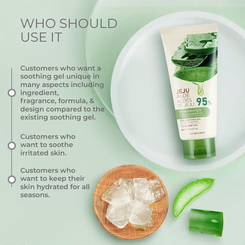 The Face Shop - Jeju Aloe Fresh Soothing Gel Tube, - Pure Non Sticky Aloe Gel For Body, Face & Hair