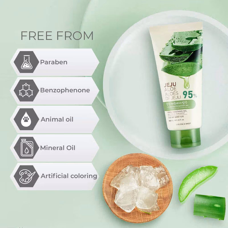 The Face Shop - Jeju Aloe Fresh Soothing Gel Tube, - Pure Non Sticky Aloe Gel For Body, Face & Hair