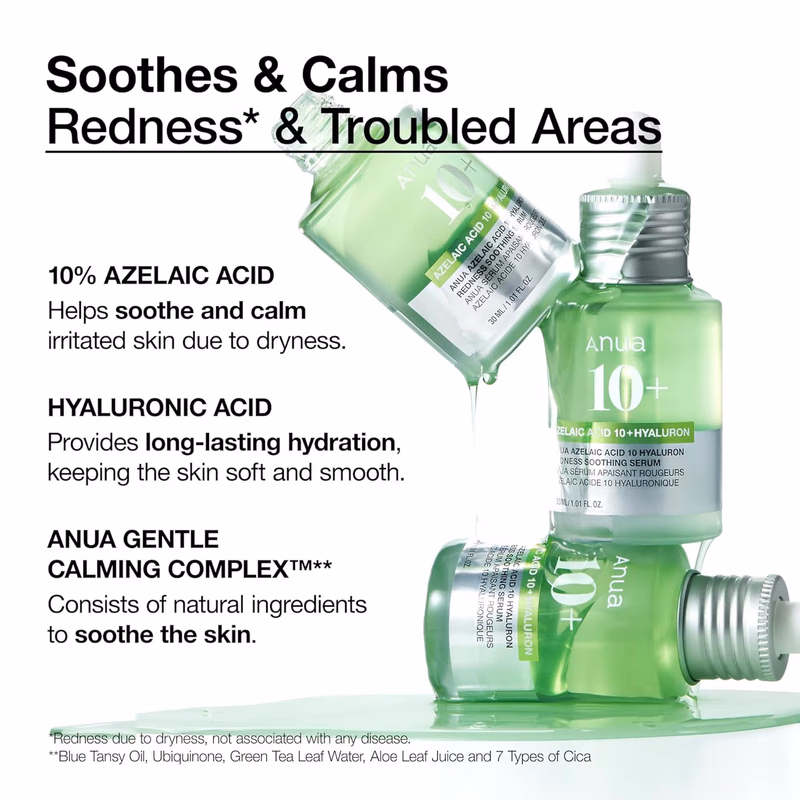 Anua - Azelaic Acid 10 Hyaluron - Redness Soothing Serum - with Cica Soothes & Calms Acne-Prone Skin