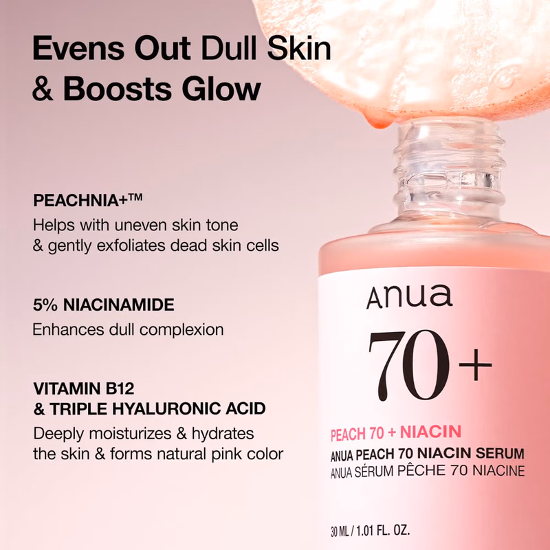 Anua - Peach 70 Niacin Serum - with 5% Niacinamide for Glass Skin, Brightens Skin & Minimizes Pores