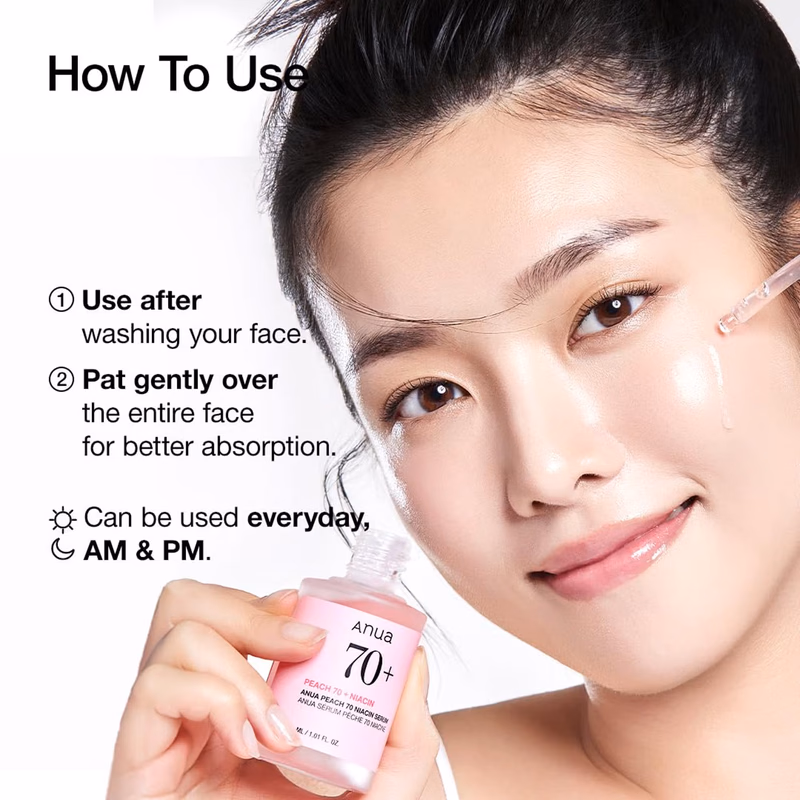 Anua - Peach 70 Niacin Serum - with 5% Niacinamide for Glass Skin, Brightens Skin & Minimizes Pores